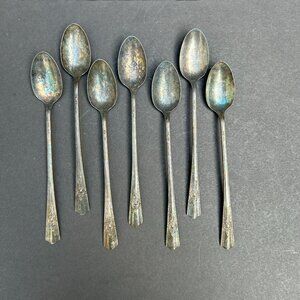 7 Silver Plate Iced Tea Spoons Harmony House Maytime Tarnished Shabby Chic